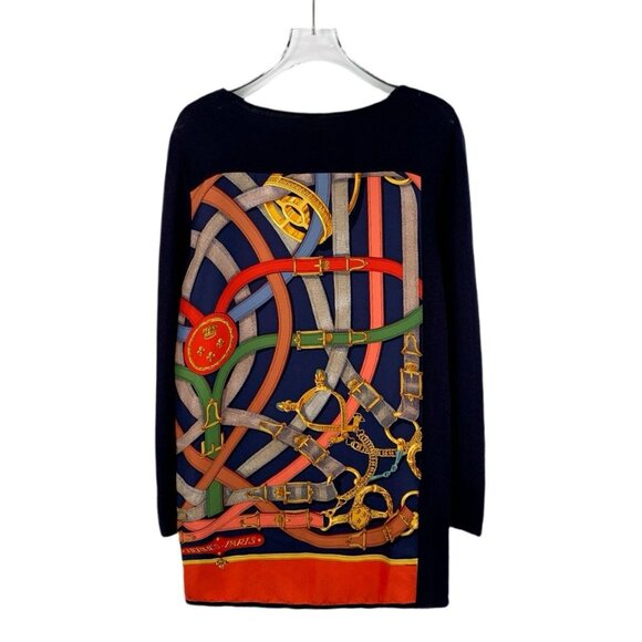 Hermès Paris Multicolor Chain Print Silk & Cashmere Long-Sleeve Pullover Top Siz - Picture 2 of 8